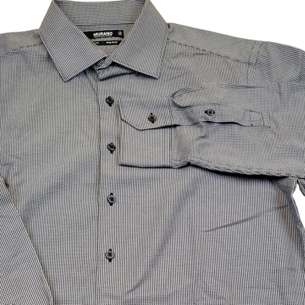 Murano‎ Mens L/S Button Up Shirt 16/34 Non Iron Black White Houndstooth Slim Fit